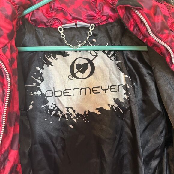 Obermeyer Leighton women’s ski jacket pink purple animal print 12 petite coat - Picture 2 of 6
